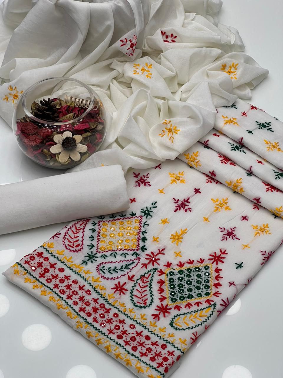 3 Pc Unstitched Handmade Kaj Tanka Lawn