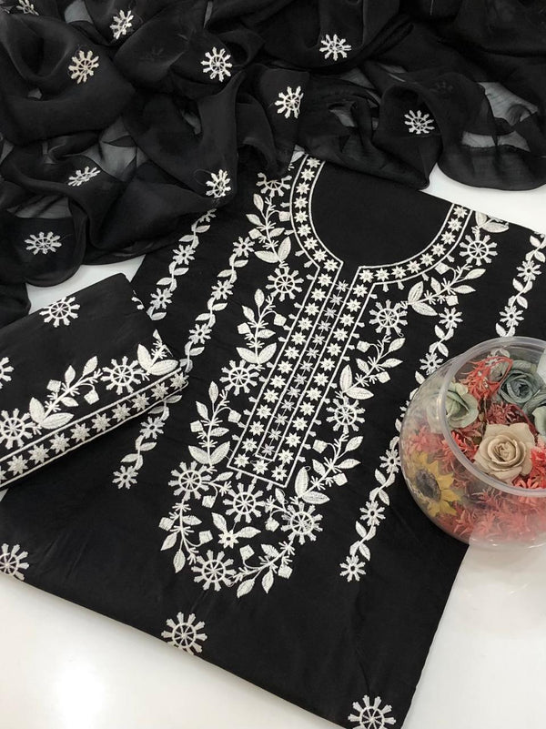 UnStitched Handmade Multani Embroidery Dress 3Pc