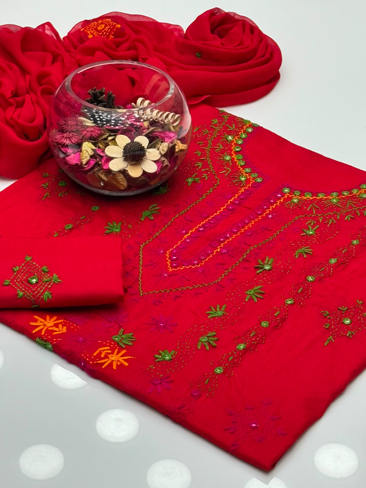UnStitched Handmade Multani Embroidery Dress 3Pc