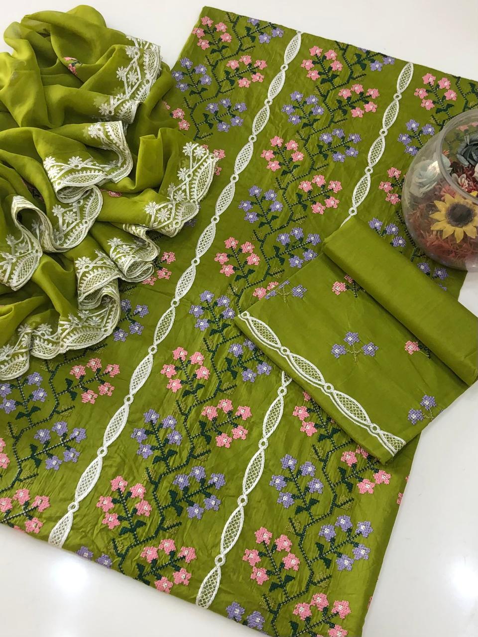 UnStitched Handmade Multani Embroidery Dress