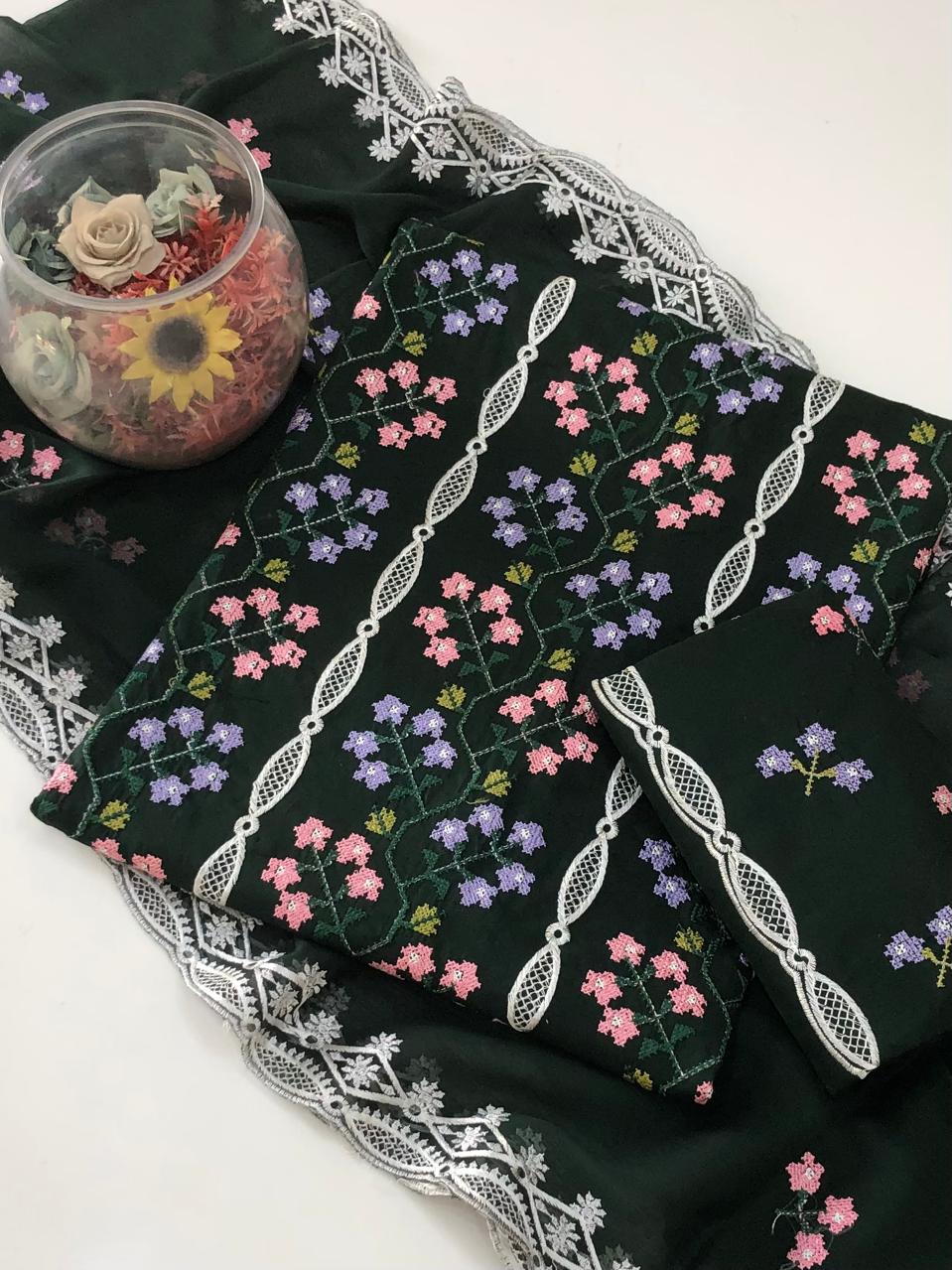 UnStitched Handmade Multani Embroidery Dress