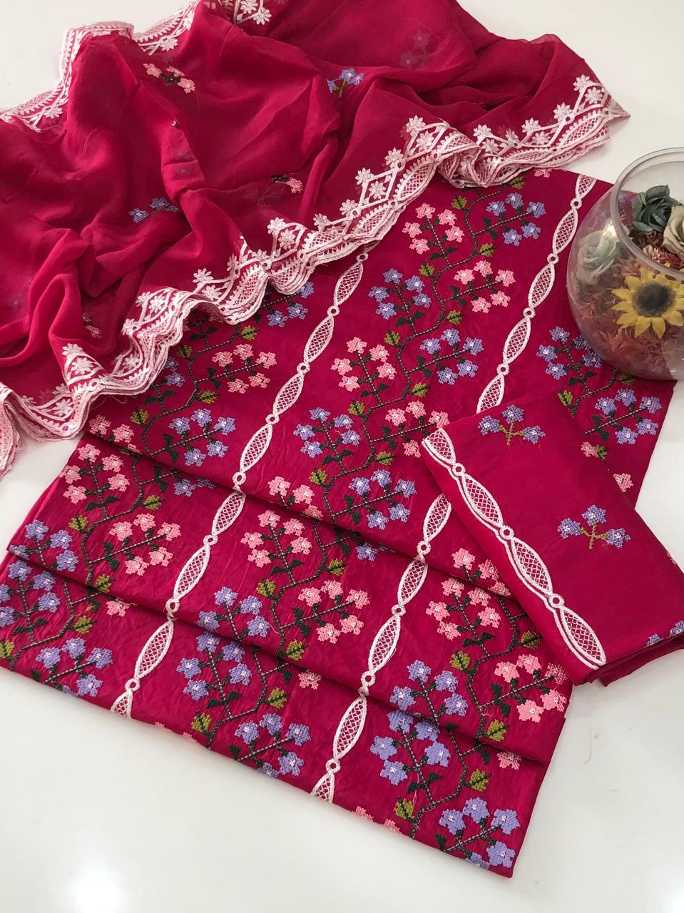 UnStitched Handmade Multani Embroidery Dress