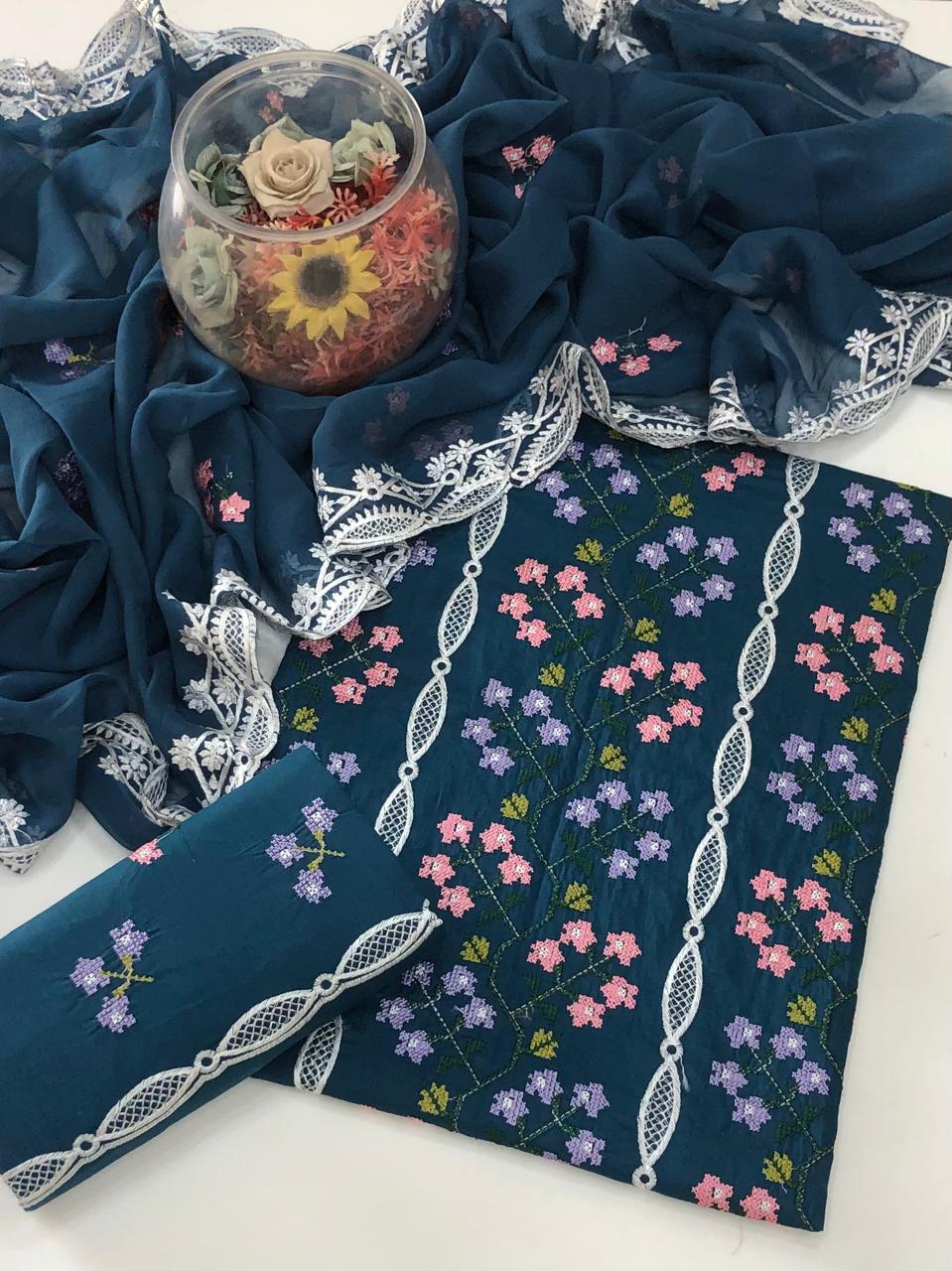 UnStitched Handmade Multani Embroidery Dress
