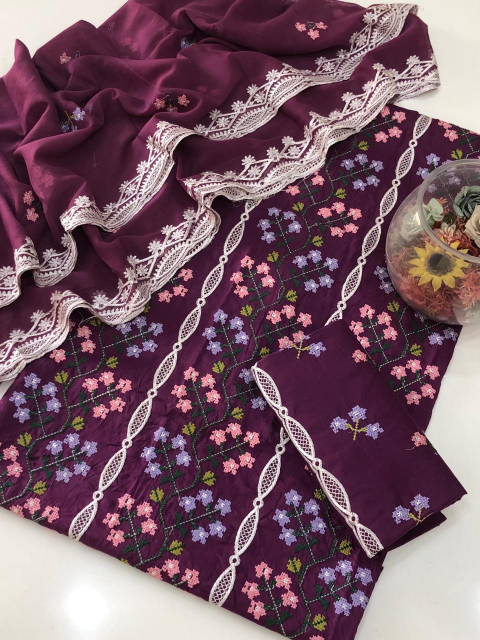 UnStitched Handmade Multani Embroidery Dress