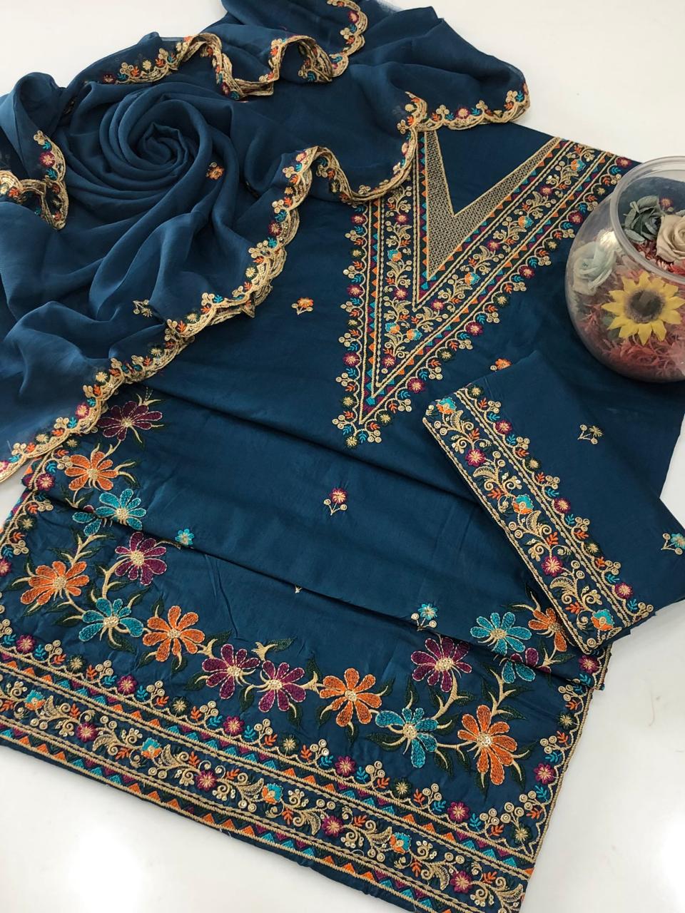 UnStitched Handmade Multani Embroidery Dress