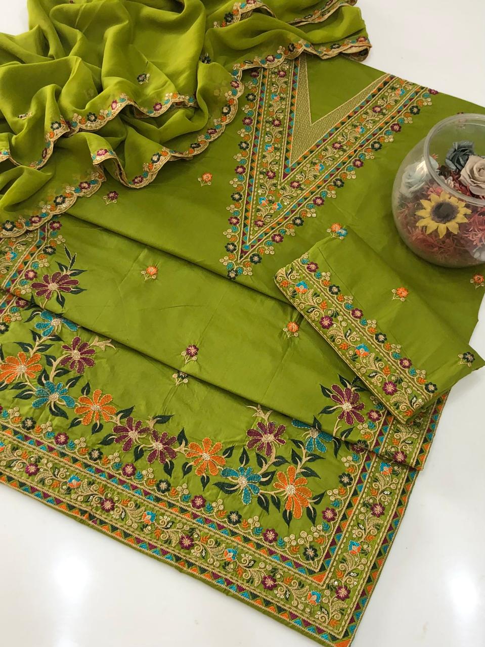 UnStitched Handmade Multani Embroidery Dress
