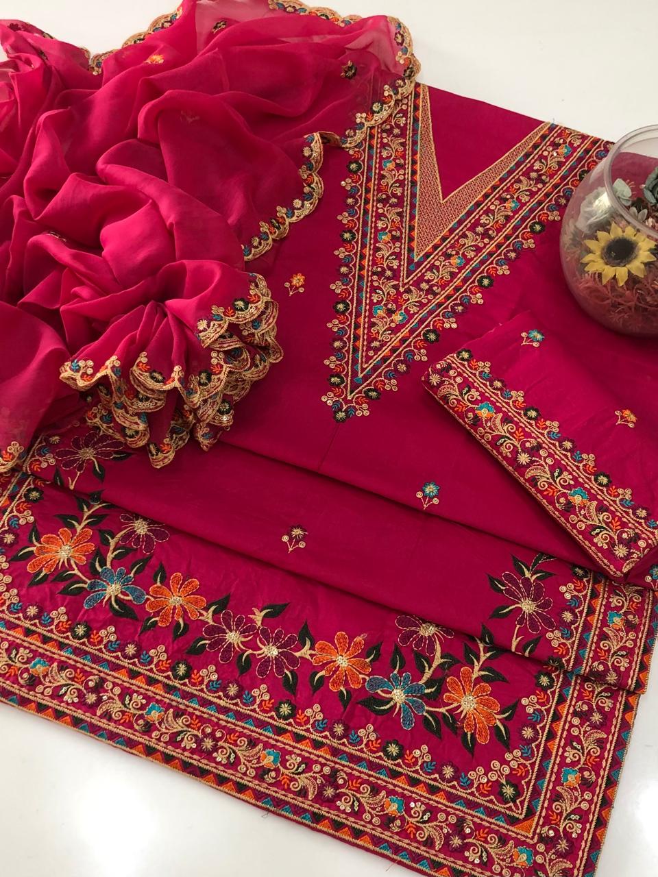 UnStitched Handmade Multani Embroidery Dress