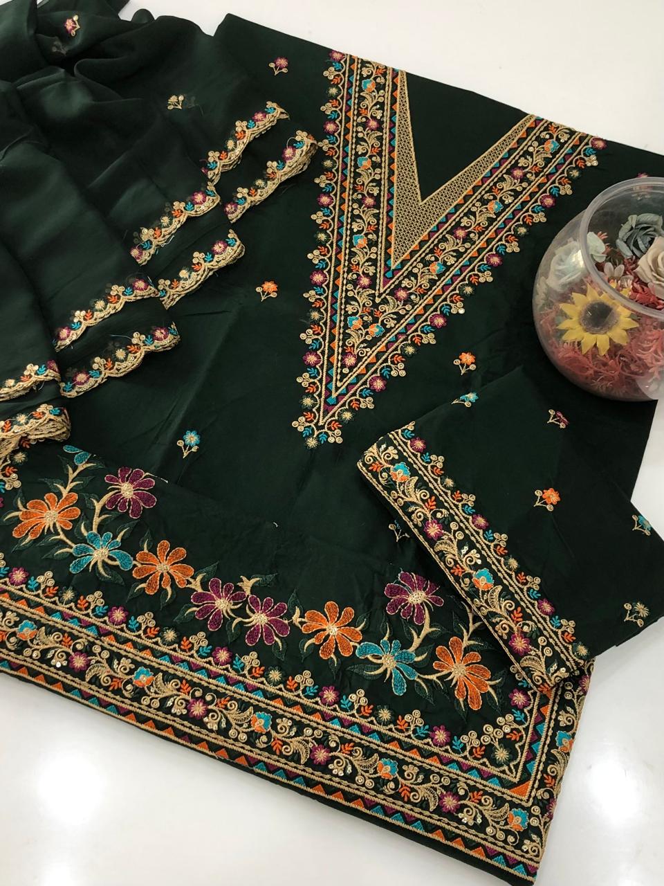 UnStitched Handmade Multani Embroidery Dress