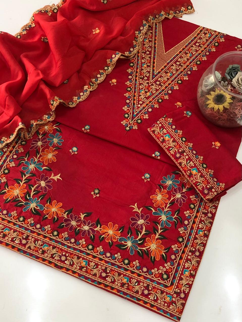 UnStitched Handmade Multani Embroidery Dress