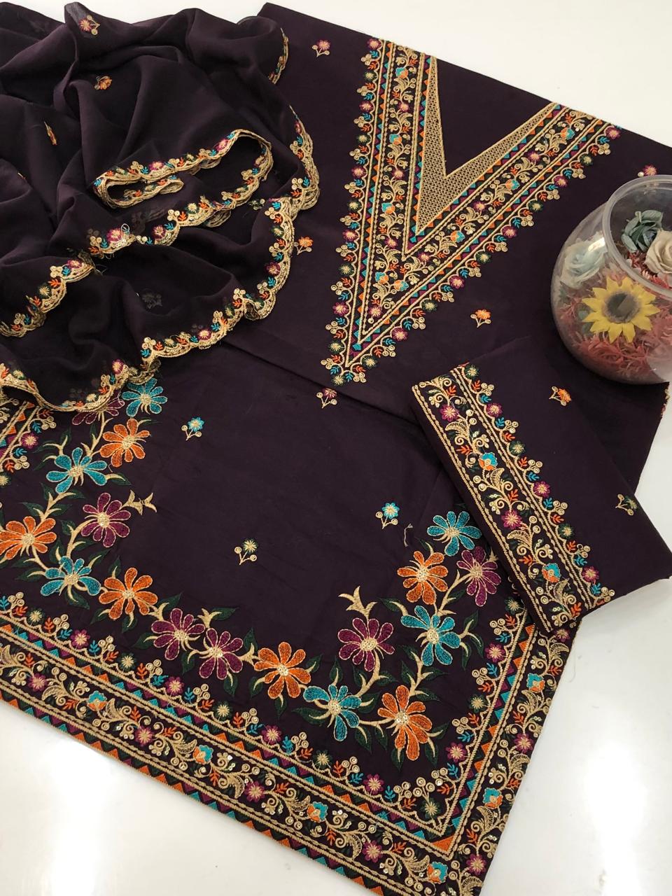 UnStitched Handmade Multani Embroidery Dress