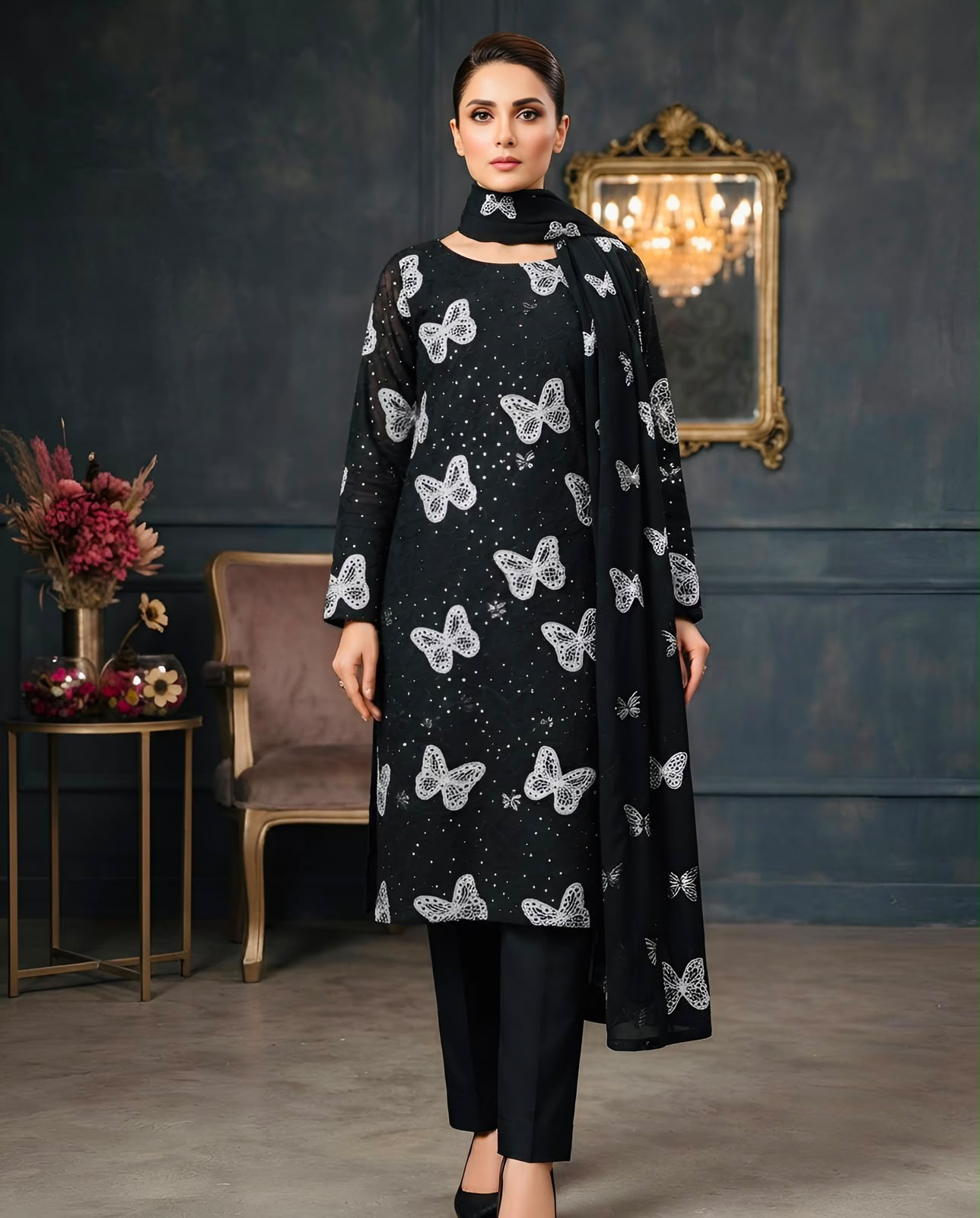 UnStitched Handmade Multani Embroidery Dress 3Pc
