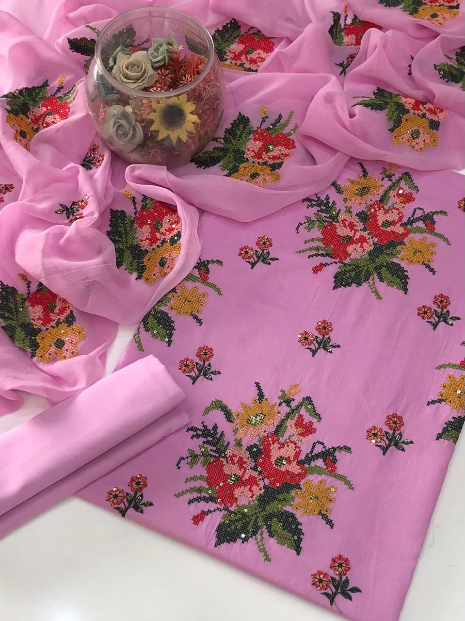 UnStitched Handmade Multani Embroidery Dress