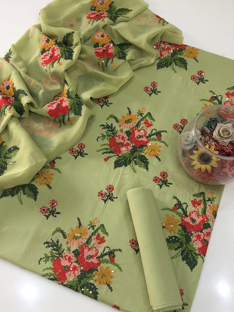 UnStitched Handmade Multani Embroidery Dress