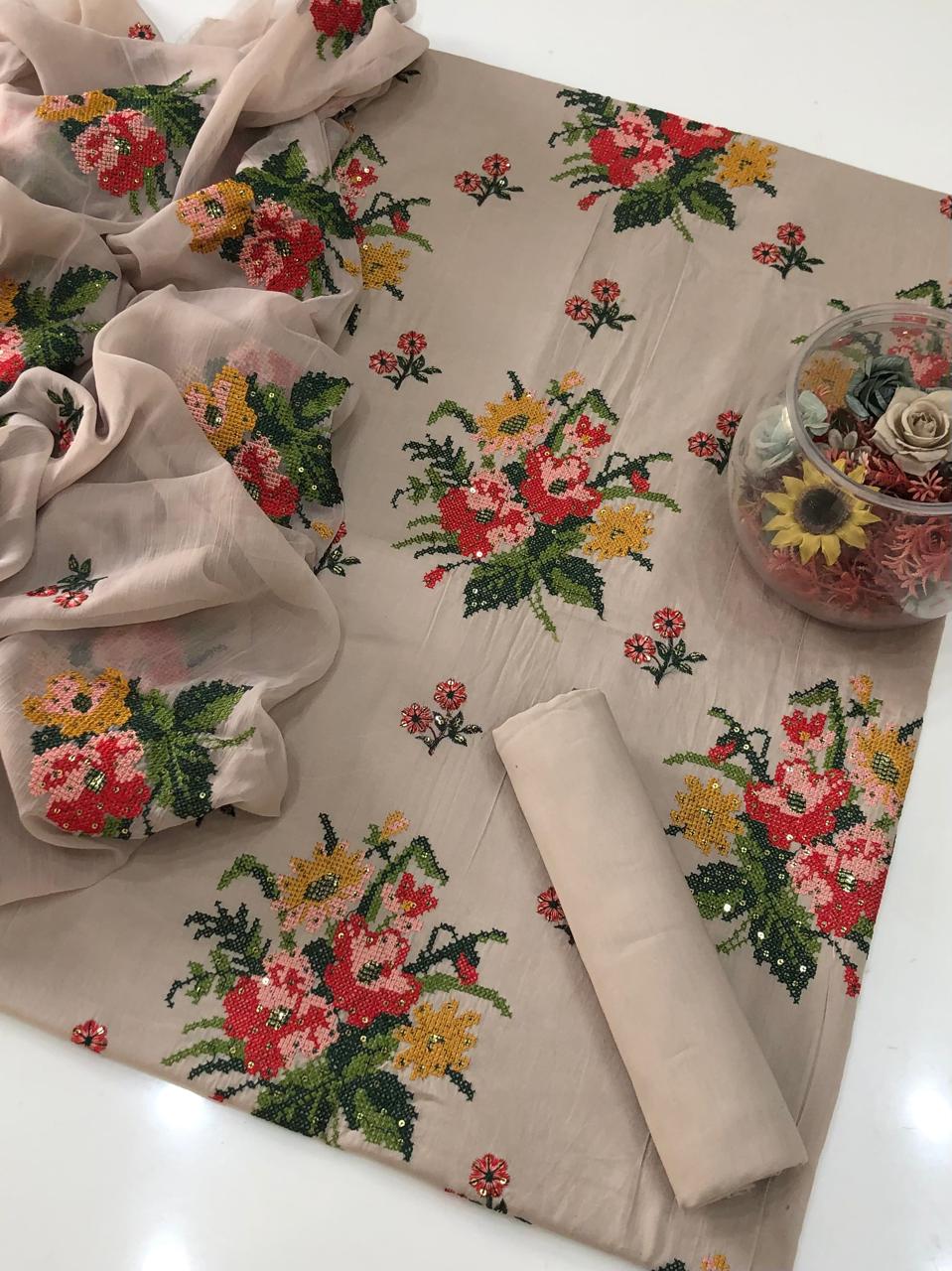 UnStitched Handmade Multani Embroidery Dress