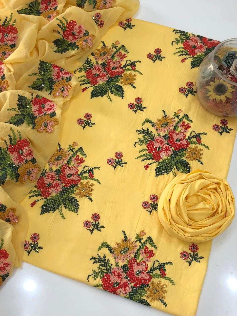 UnStitched Handmade Multani Embroidery Dress