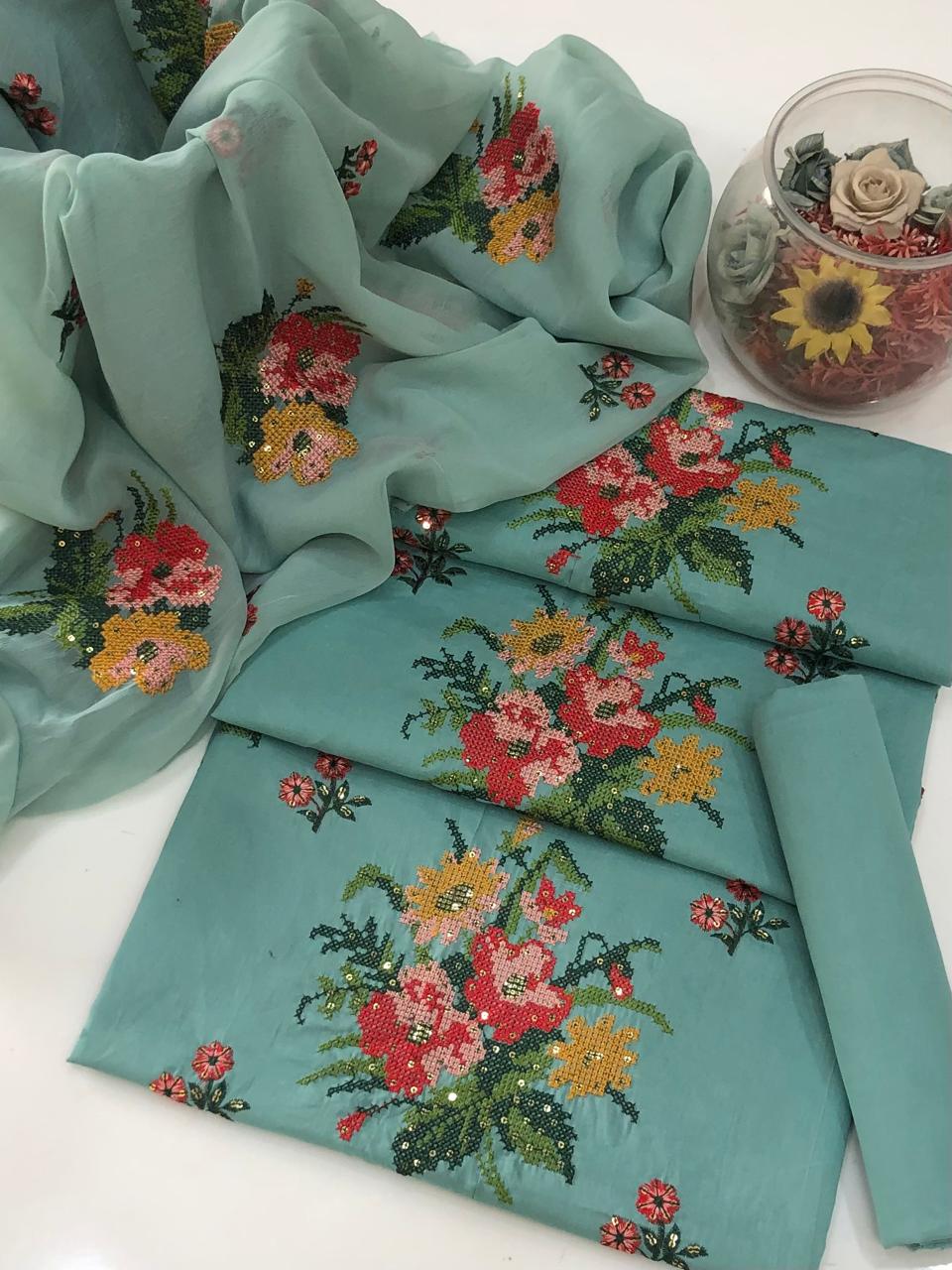 UnStitched Handmade Multani Embroidery Dress