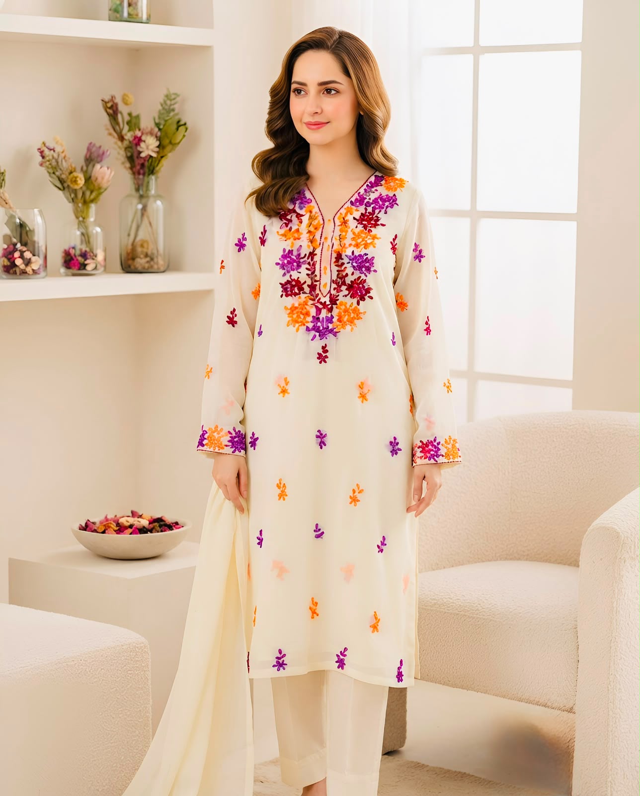 UnStitched Handmade Multani Embroidery Dress 2Pc