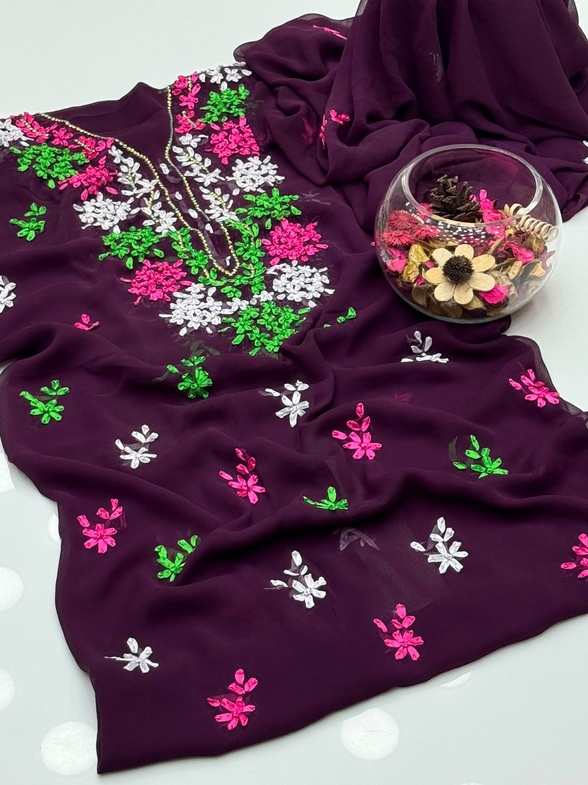 UnStitched Handmade Multani Embroidery Dress 2Pc