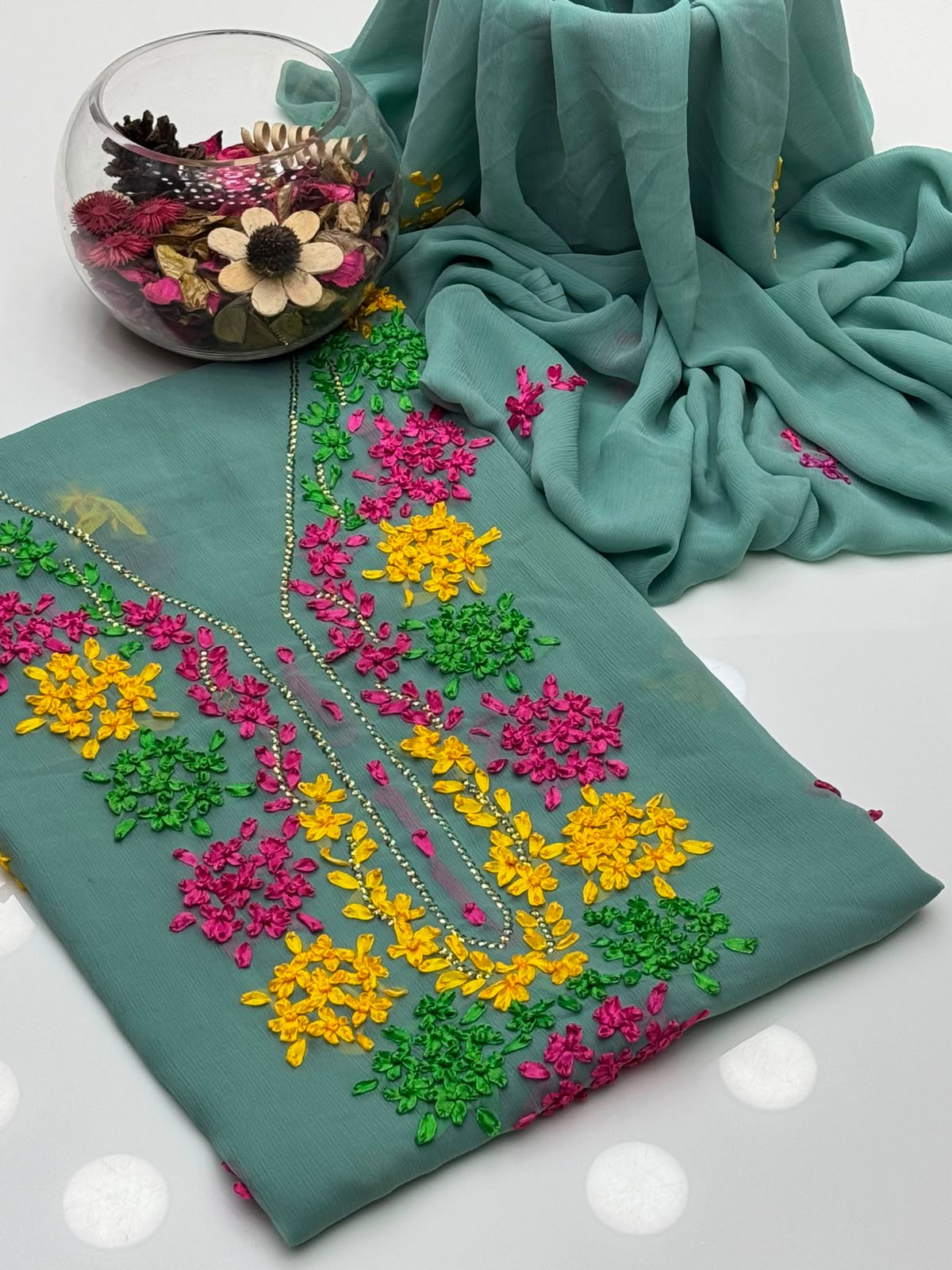 UnStitched Handmade Multani Embroidery Dress 2Pc