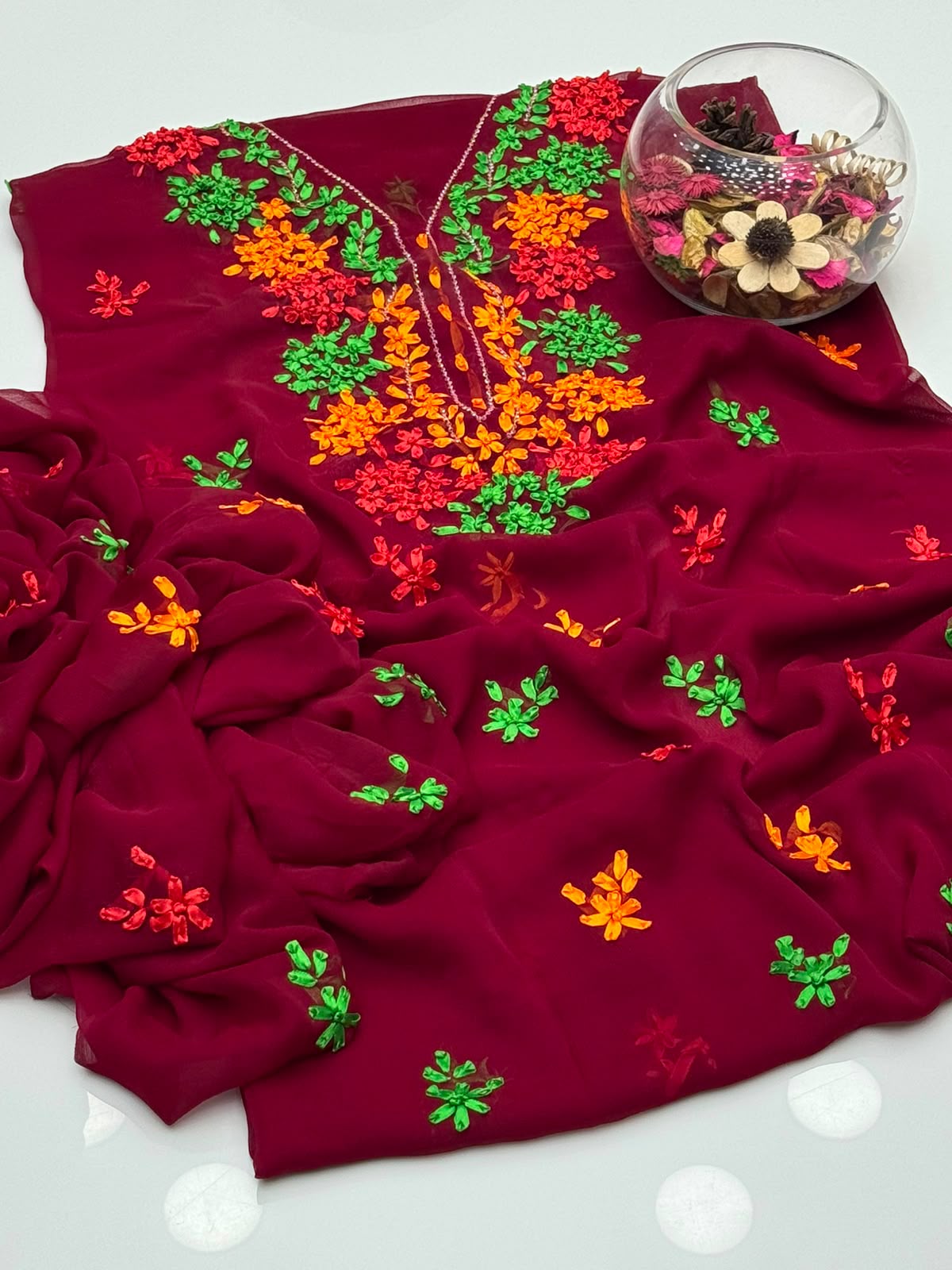 UnStitched Handmade Multani Embroidery Dress 2Pc