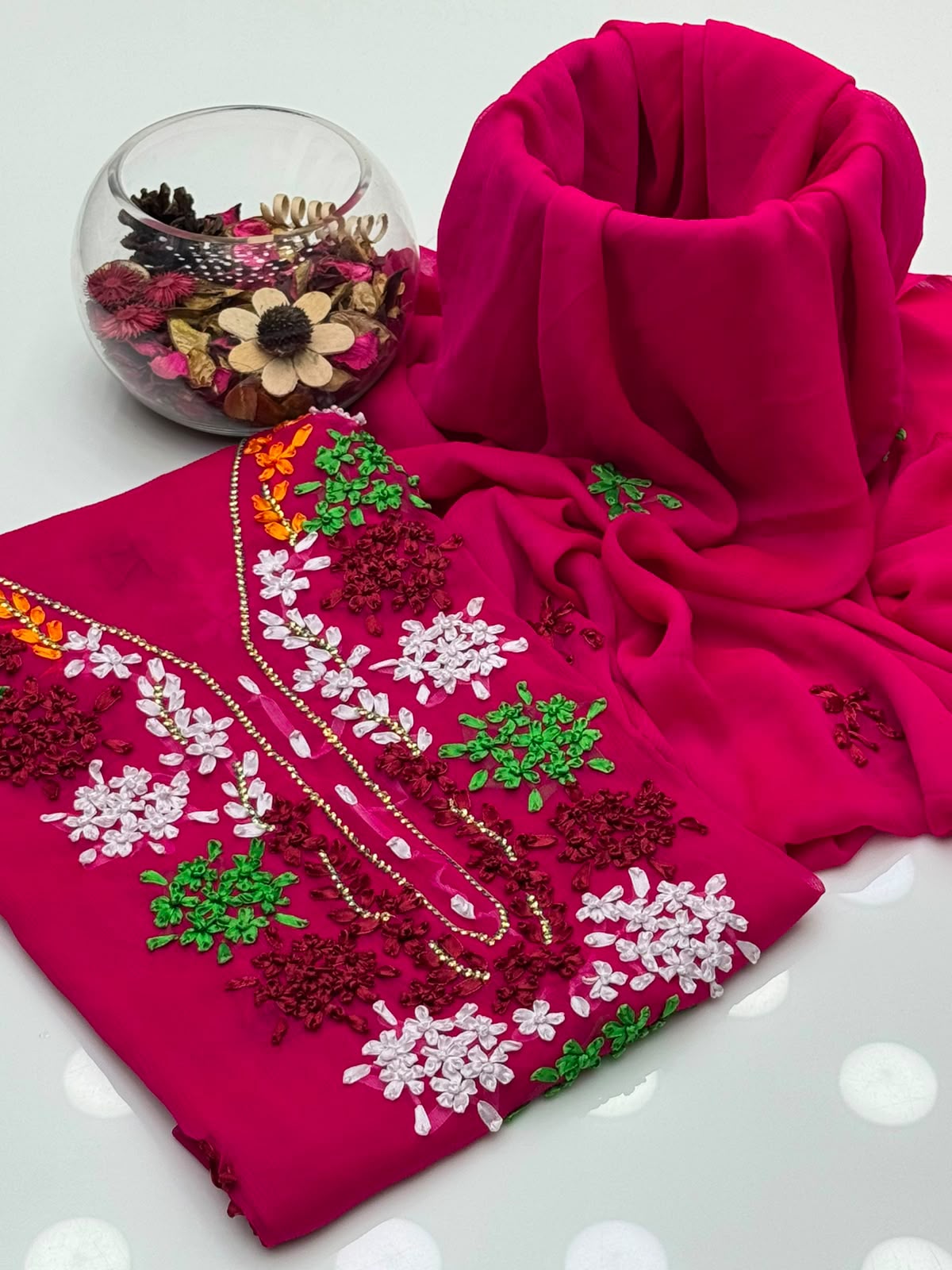 UnStitched Handmade Multani Embroidery Dress 2Pc