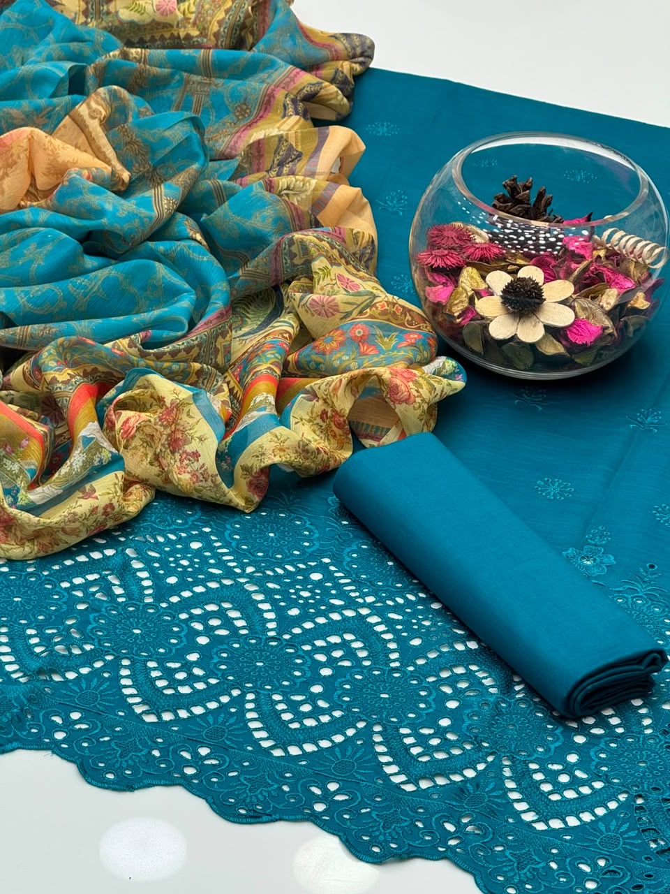 UnStitched Handmade Multani Embroidery Dress 3Pc