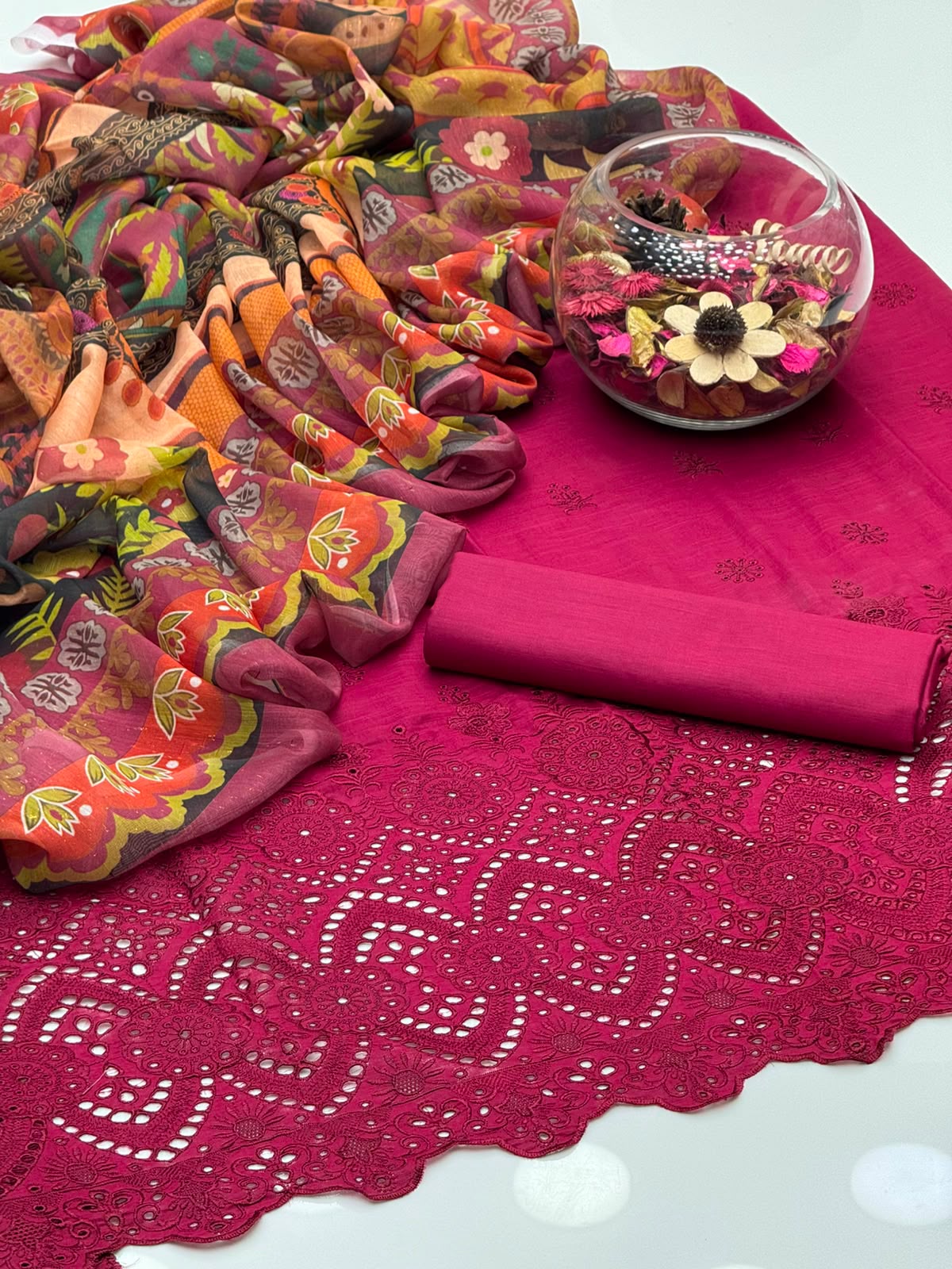 UnStitched Handmade Multani Embroidery Dress 3Pc