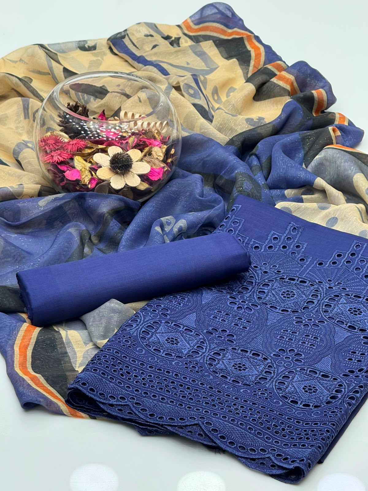 UnStitched Handmade Multani Embroidery Dress 3Pc