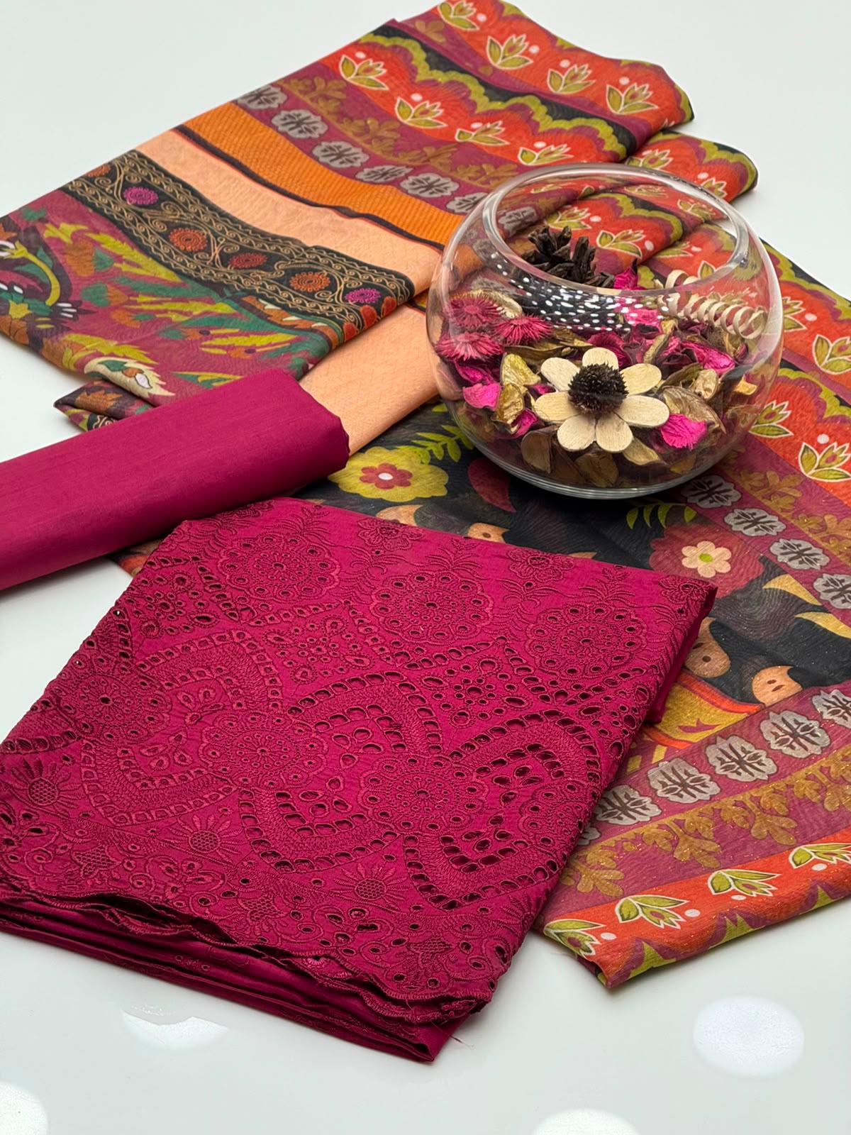 UnStitched Handmade Multani Embroidery Dress 3Pc