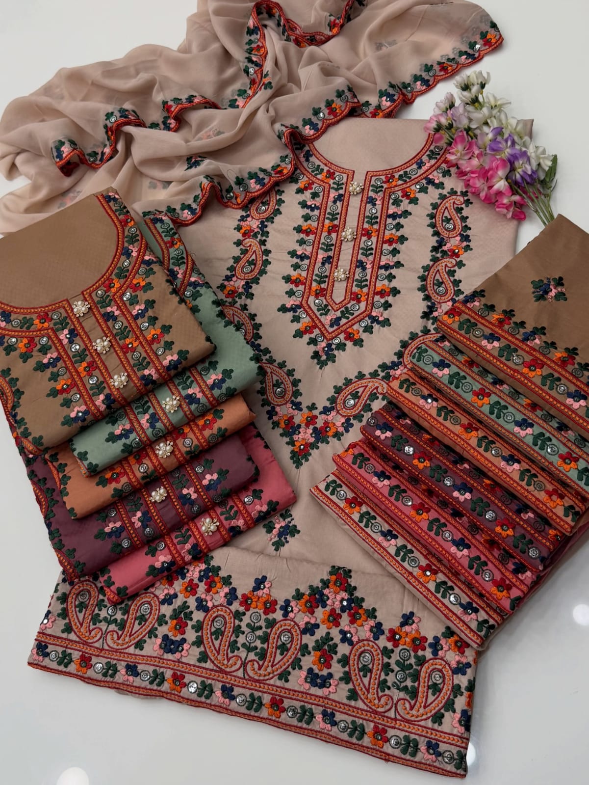 UnStitched Handmade Multani Embroidery Dress