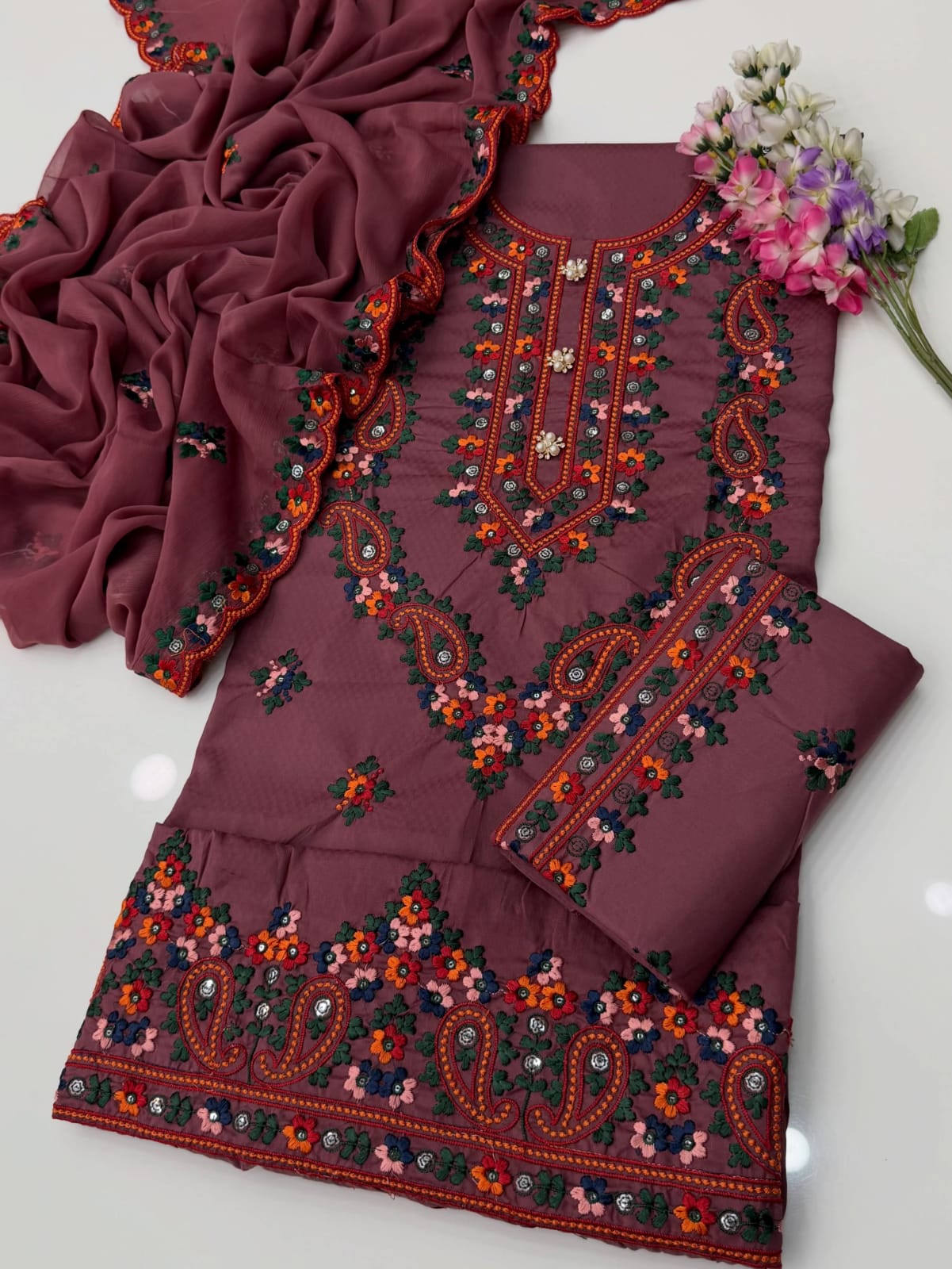 UnStitched Handmade Multani Embroidery Dress