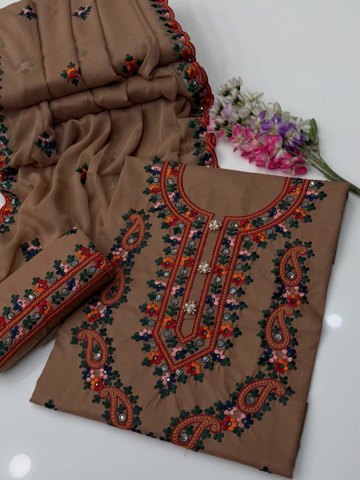 UnStitched Handmade Multani Embroidery Dress