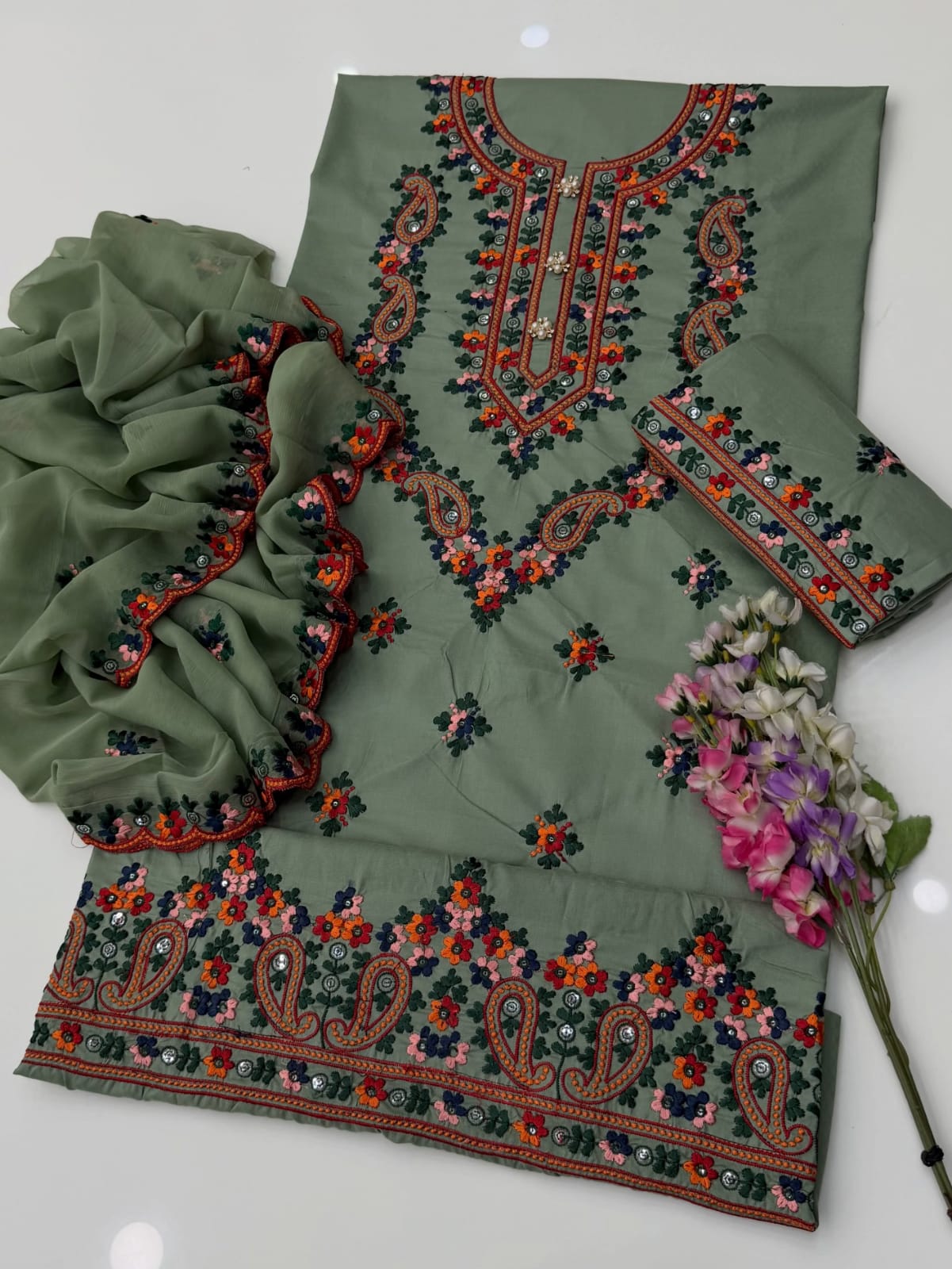 UnStitched Handmade Multani Embroidery Dress