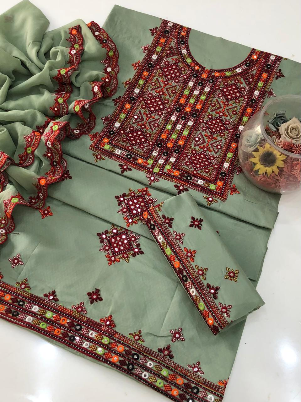 UnStitched Handmade Multani Embroidery Dress