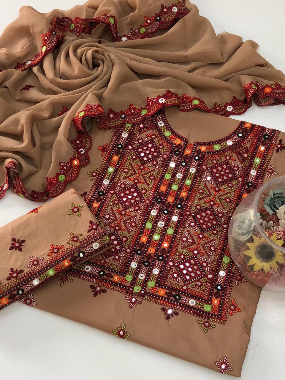 UnStitched Handmade Multani Embroidery Dress