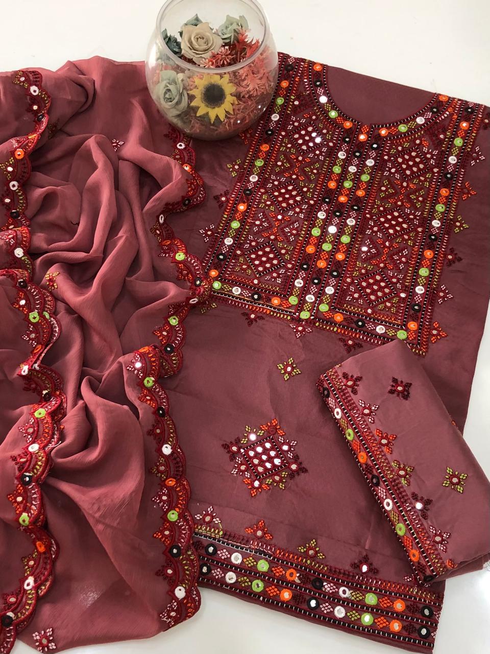 UnStitched Handmade Multani Embroidery Dress