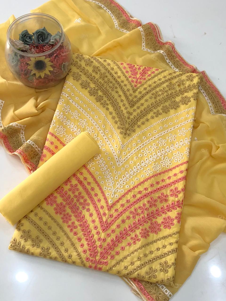 UnStitched Handmade Multani Embroidery Dress