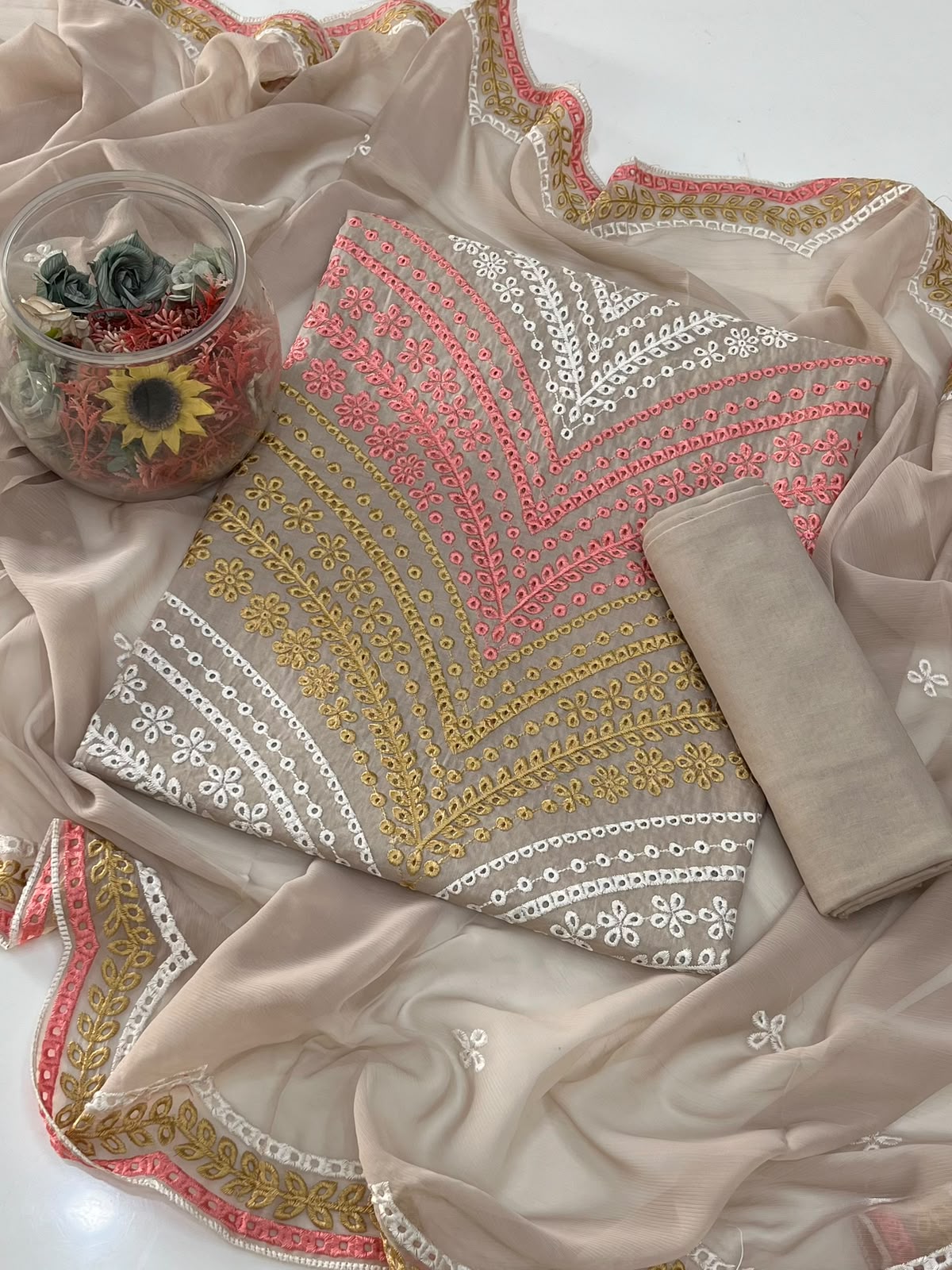 UnStitched Handmade Multani Embroidery Dress