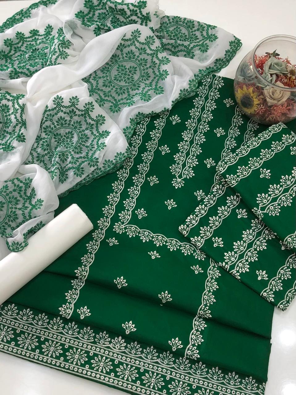 UnStitched Handmade Multani Embroidery Dress 3Pc