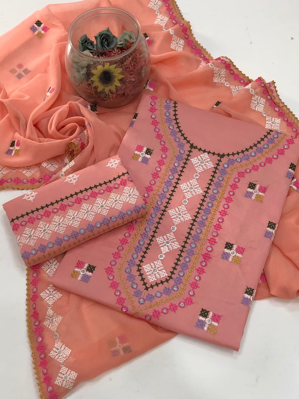 UnStitched Handmade Multani Embroidery Dress