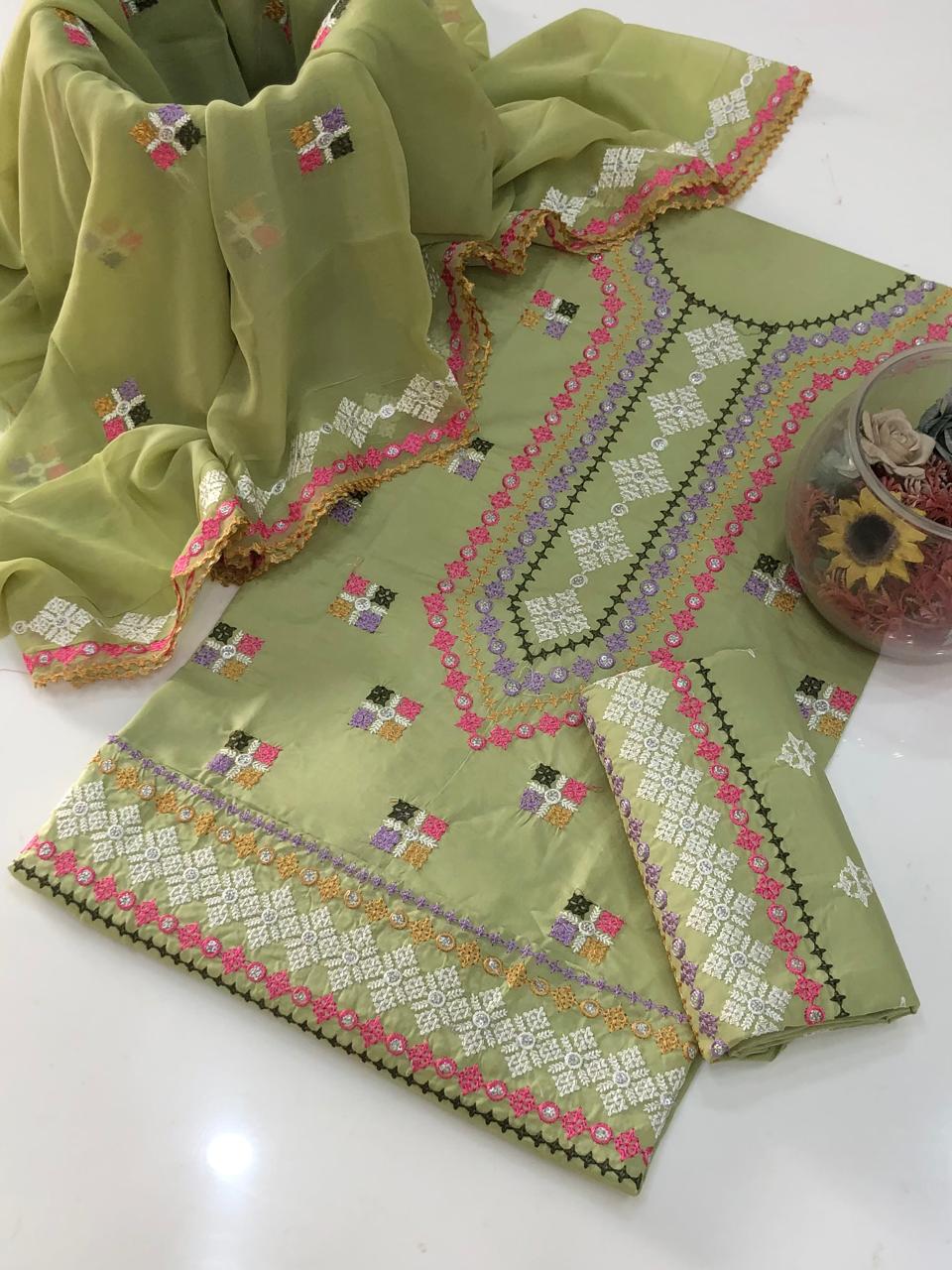 UnStitched Handmade Multani Embroidery Dress