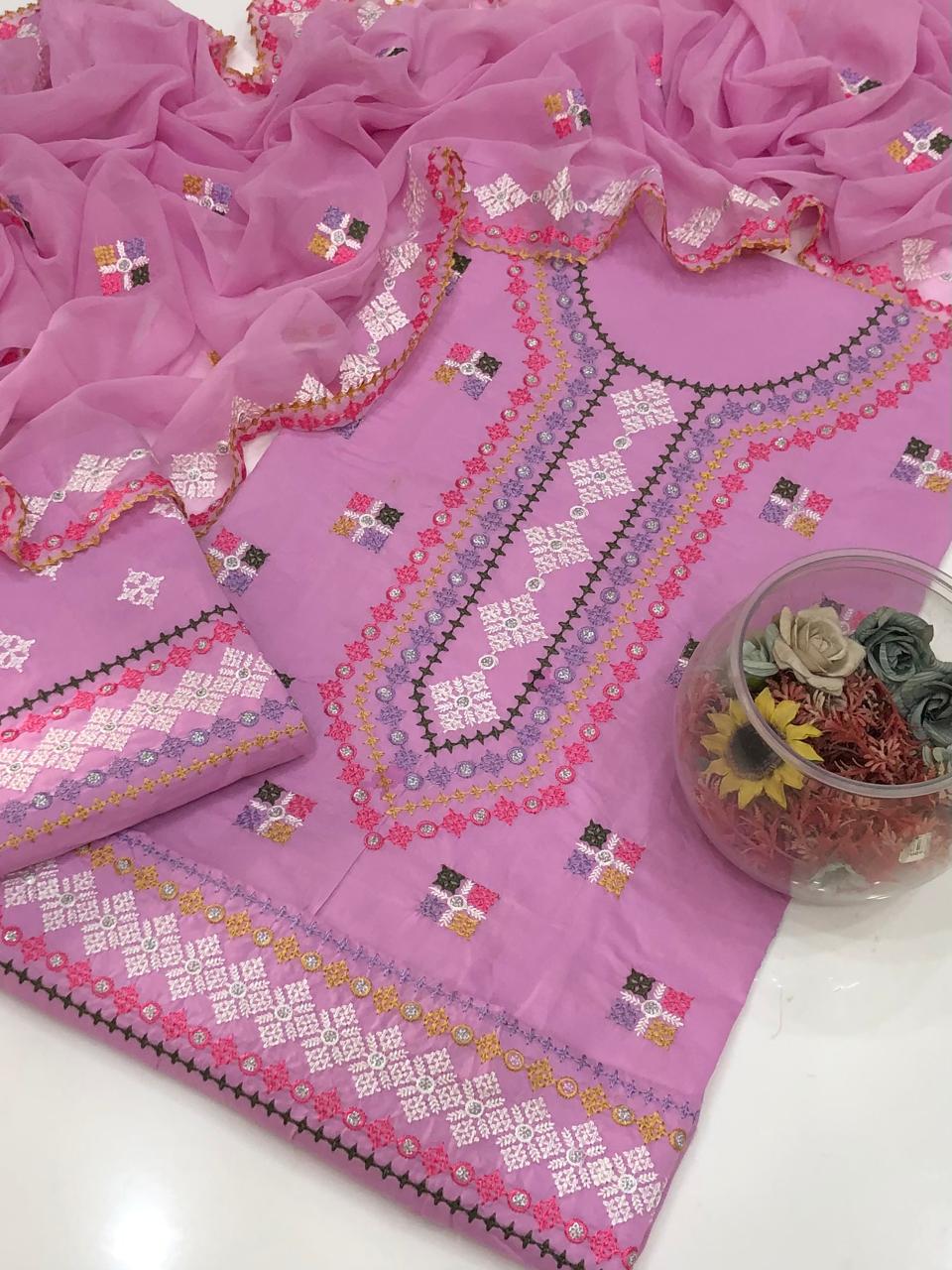 UnStitched Handmade Multani Embroidery Dress