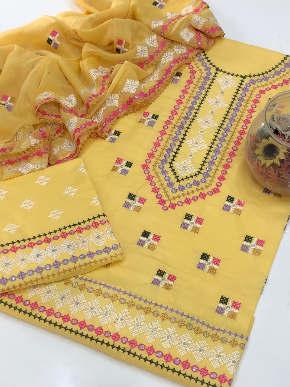 UnStitched Handmade Multani Embroidery Dress