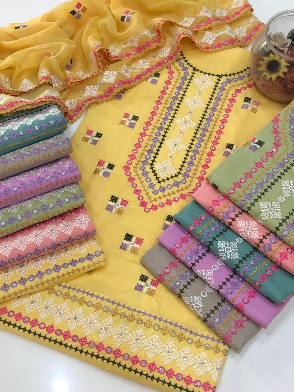 UnStitched Handmade Multani Embroidery Dress