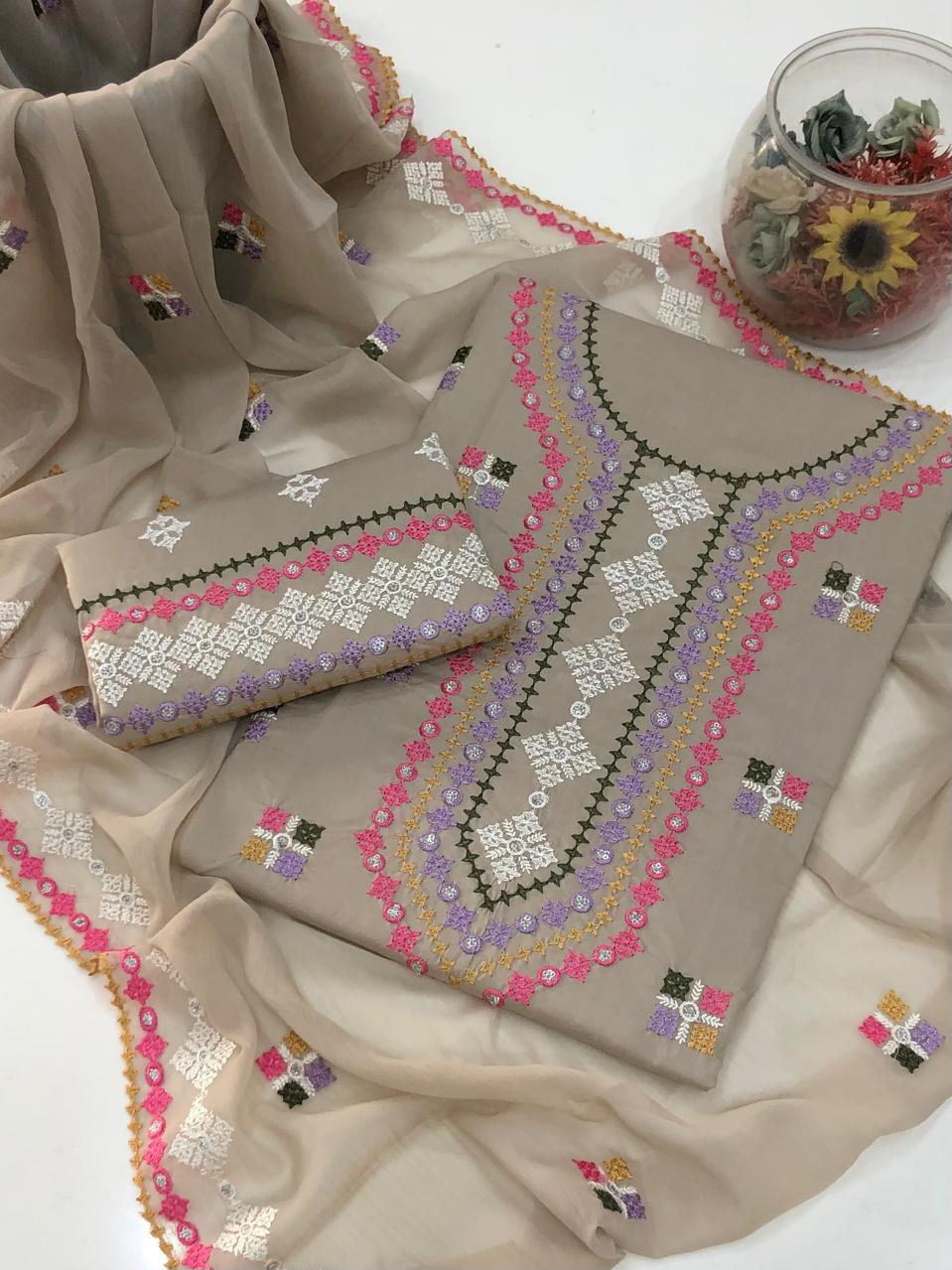 UnStitched Handmade Multani Embroidery Dress