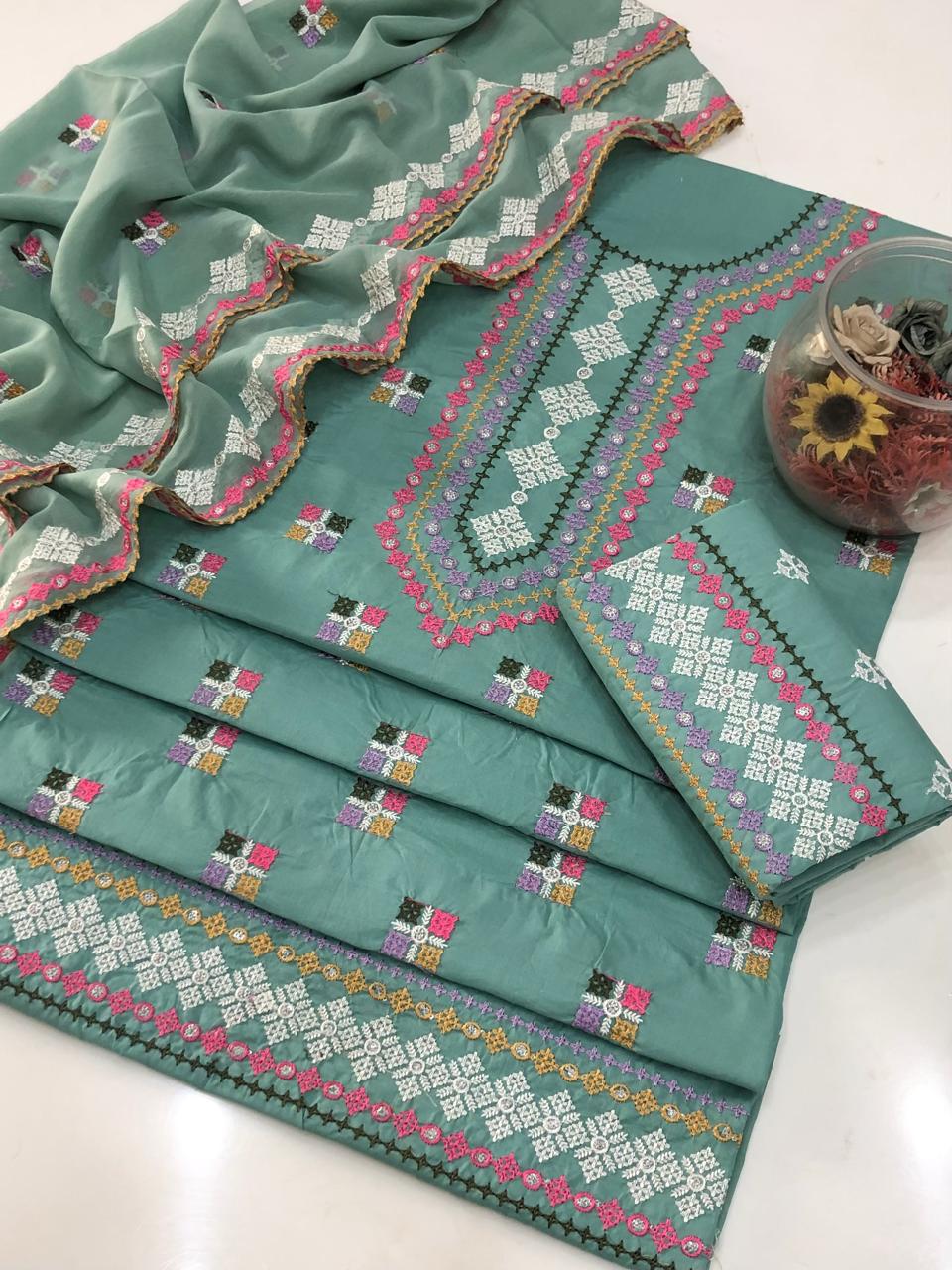 UnStitched Handmade Multani Embroidery Dress