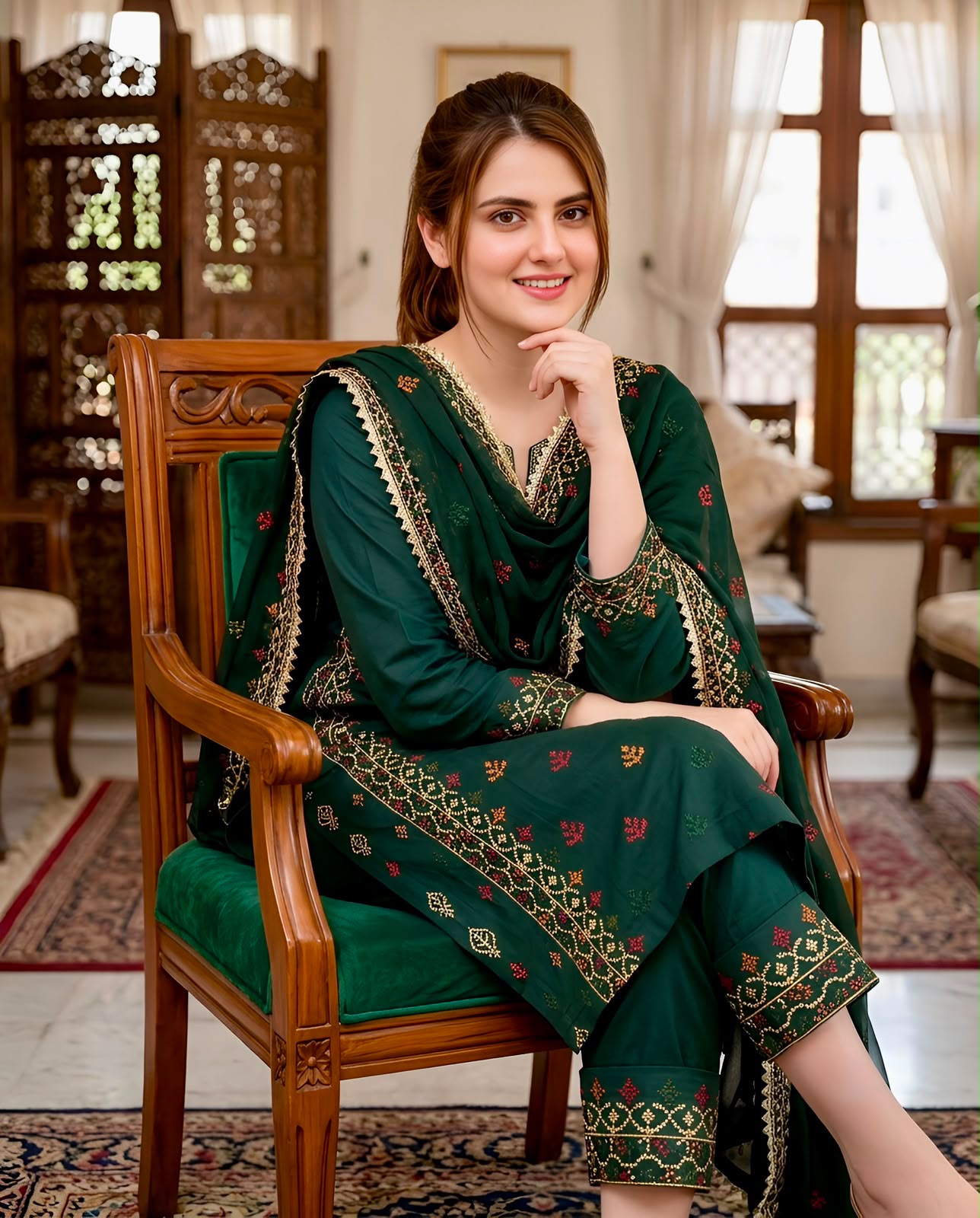 UnStitched Handmade Multani Embroidery Dress 3Pc